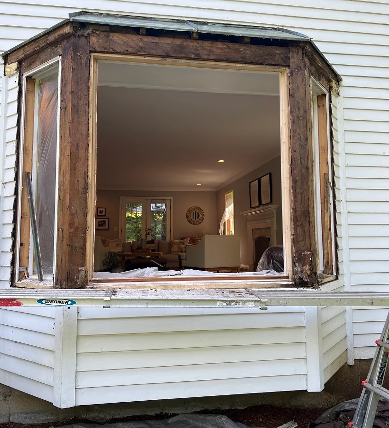 Step 1 of of a bay window rebuild removal of all exterior trim